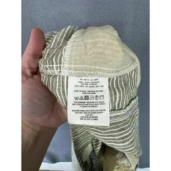 By Anthropologie Pants Womens Large Green Stripe 100% Linen Pull On Ankle Crop - Picture 6 of 10